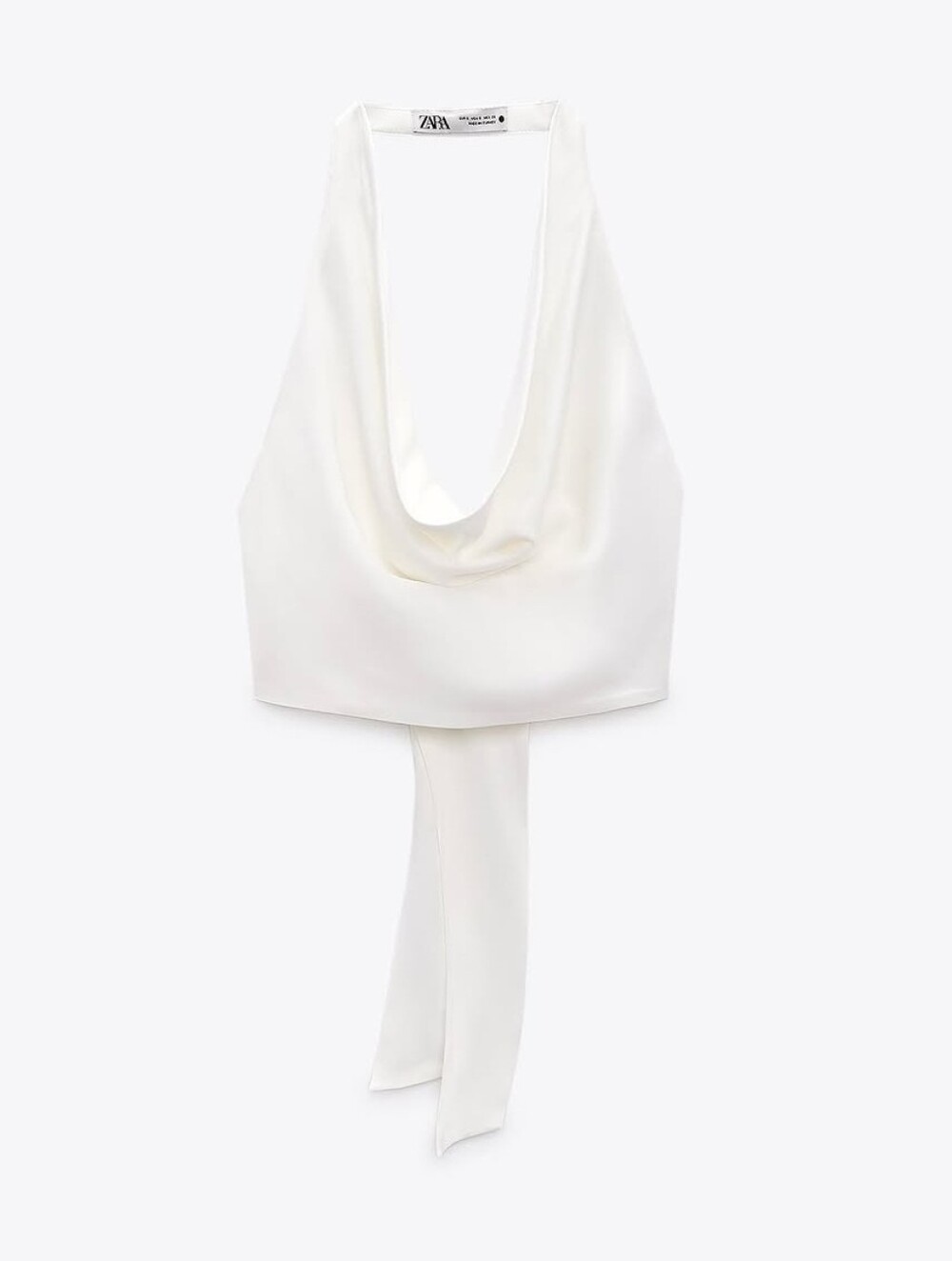 ZARA Satin Cowl Halter Top in Ivory